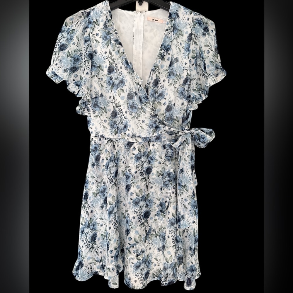 Floral Wrap Dress in Blue and White
